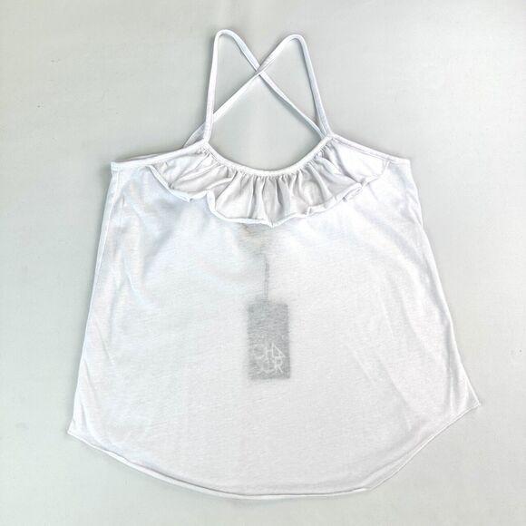 Chaser Women’s Medium Vintage Jersey Ruffle Strappy Cross Back Tank White NWT - Picture 5 of 8